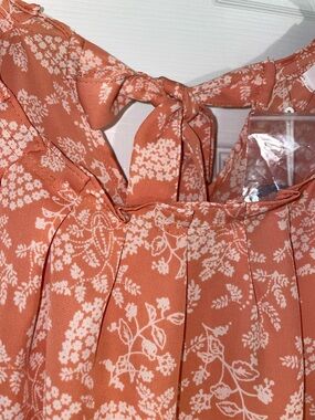 Coral Floral Tie-Neck Blouse L